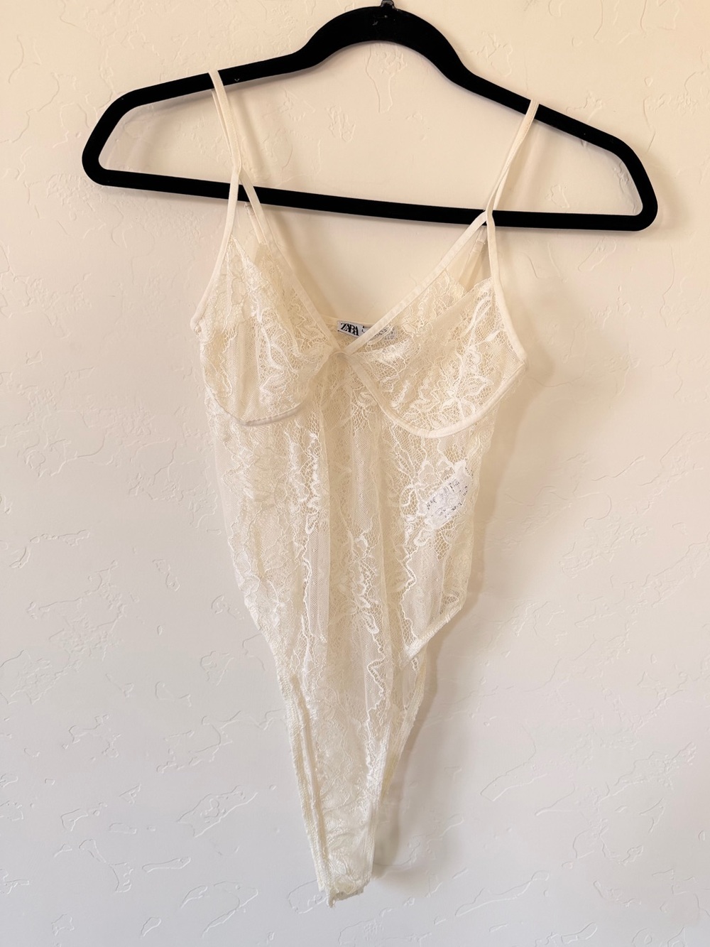 ZARA Ivory Lace Slip Bodysuit Size M